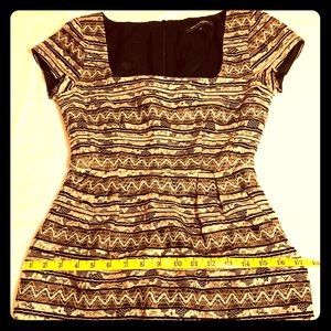 Nanette Lepore black & gold mini cocktail dress.